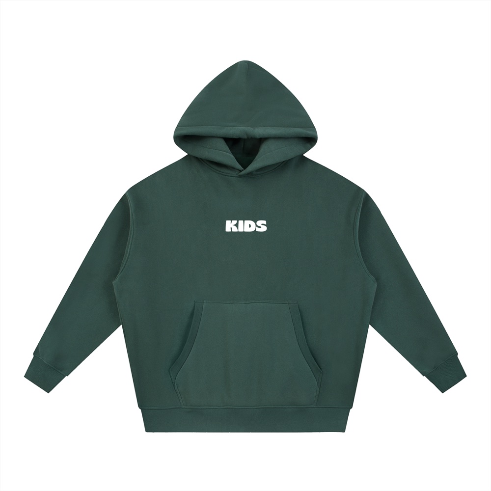 Why Not You? hoodie in dark green, front.